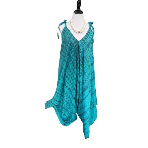 The Pō`alima Romper V-Neck Shoulder Tie Romper Boho Gypsy Overall Wide Leg Cove - Picture 2 of 12